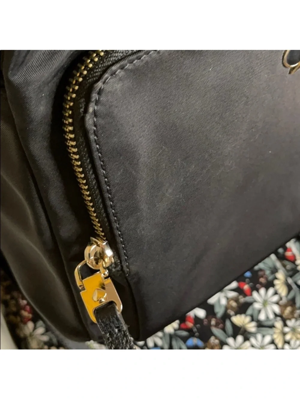 ♠️ Kate Spade New York Black Nylon Backpack – Floral Print | Gold Hardware|